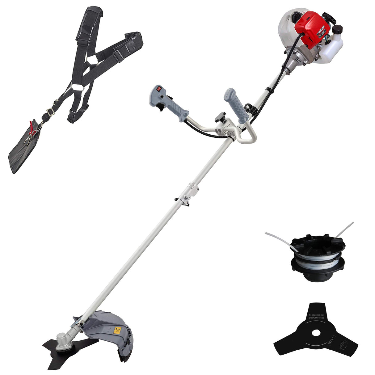 IKRA desbrozadora a Gasolina IBF 43 Incl. Bobina, Disco de 3 Puntas y arnés, 1,1 kW, Gris/Rojo