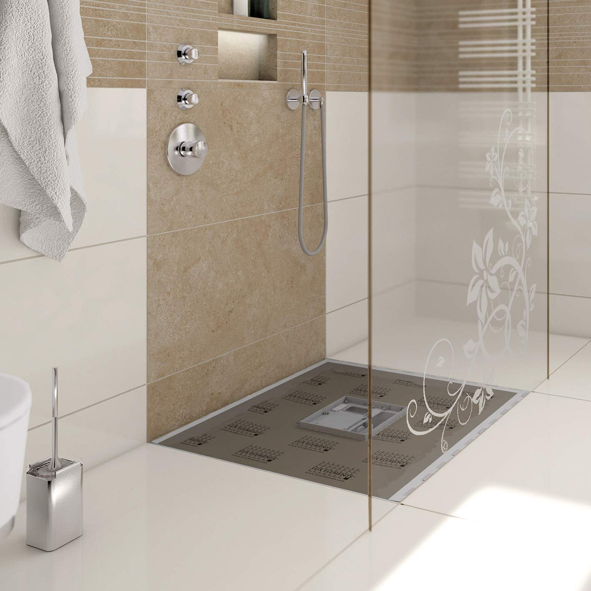 LUX ELEMENTS Suelo de ducha sellado de 140 x 90 cm, de espuma rígida, con bomba de desagüe y pendiente (cuatro caras), listo para azulejos, color gris