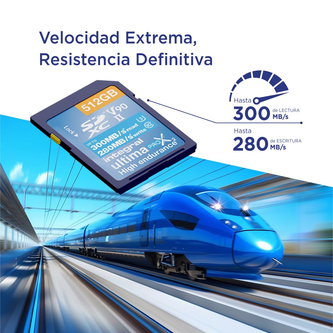 Integral Tarjeta SD de 512 GB UHS-II v90 con velocidades de Lectura de hasta 300 MB/s y velocidades de Escritura de 280 MB/s, Tarjeta de Memoria de óptima Velocidad Profesional SDXC
