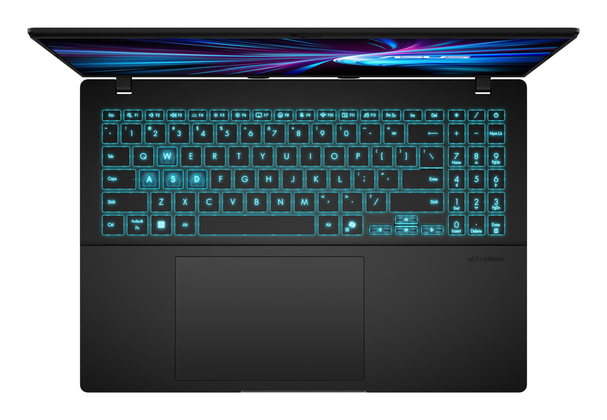 ASUS V16 V3607VH-TK214 - Ordenador Portátil Gaming de 16" WUXGA 144Hz (Intel Core 7 240H, 16GB RAM, 512GB SSD, NVIDIA RTX 5050 8GB, Sin Sistema Operativo) Negro Mate - Teclado QWERTY español