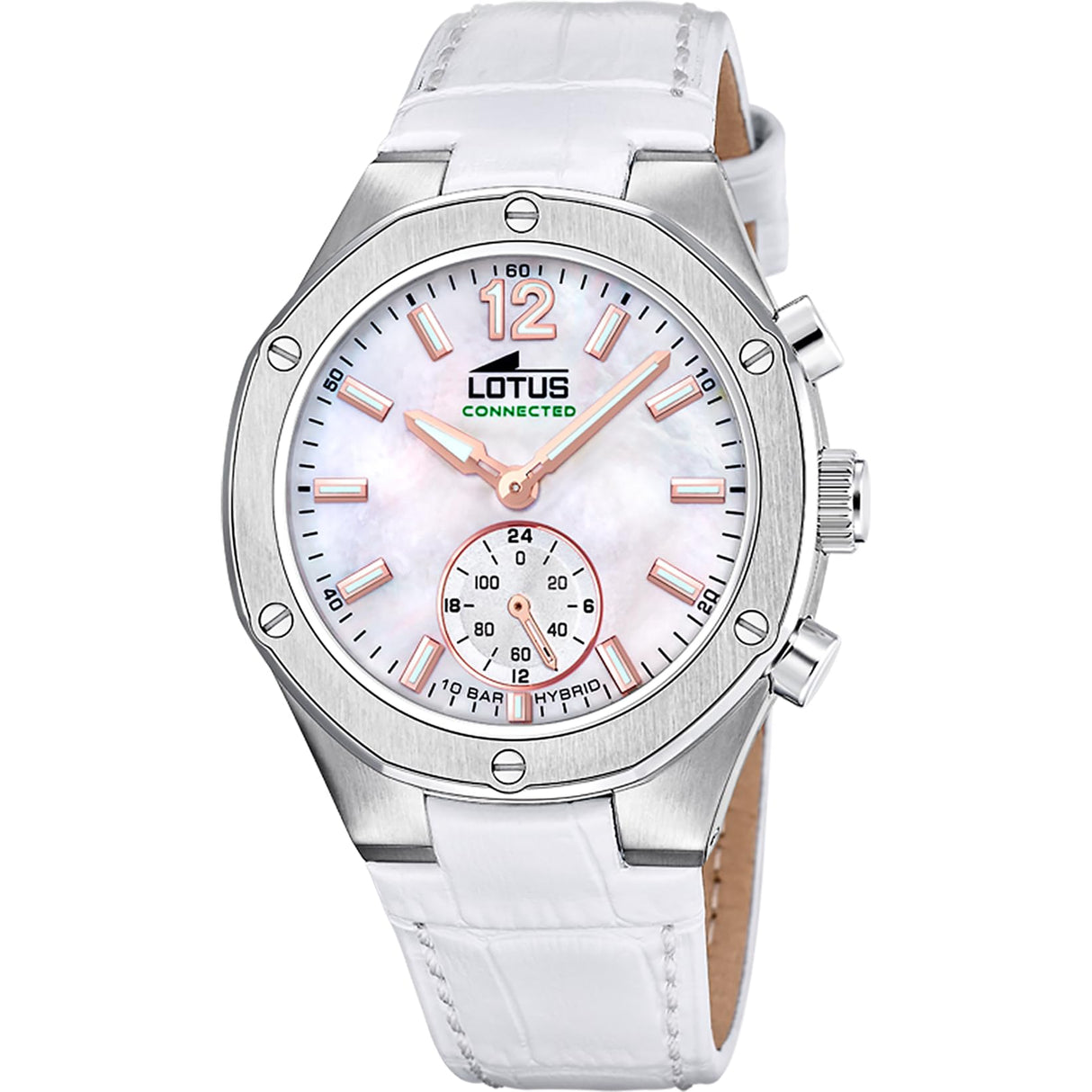 Lotus Reloj Mujer 18972/1 Connected Caja de Acero Inoxidable 316l Plateado Correa de Piel Blanco