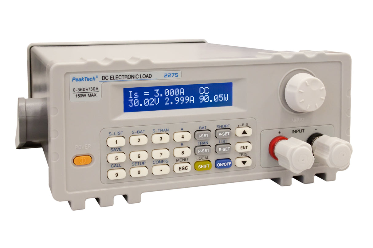 PeakTech 2275 – Carga electrónica de CC programable de 150 W con pantalla LCD, adaptador USB a COM, prueba de carga dinámica, voltajes de CC de hasta 360 V, comprobador de descarga para baterías
