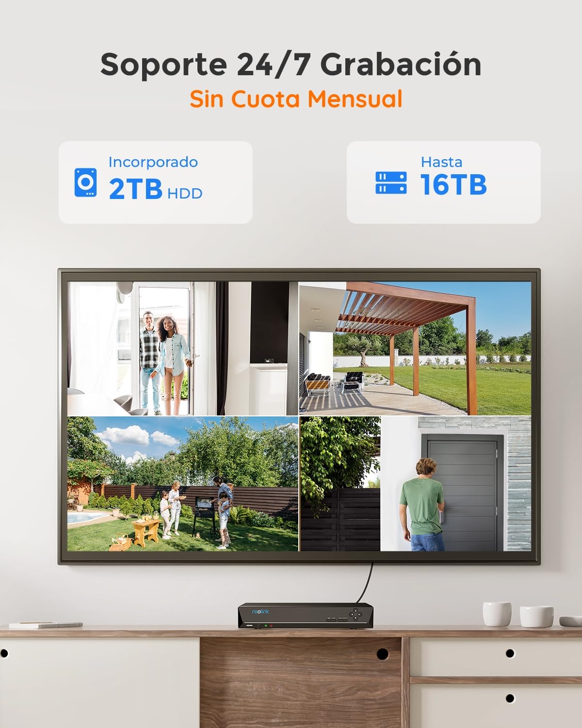 Reolink Kit Cámaras de Seguridad 8CH 5MP H.265, 4 PoE IP Cámaras Exterior Impermeables IP67, Detección de Personas/vehículos, 30M Visión Nocturna, 2TB HDD NVR para Grabación Continua, RLK8-410B4-5MP