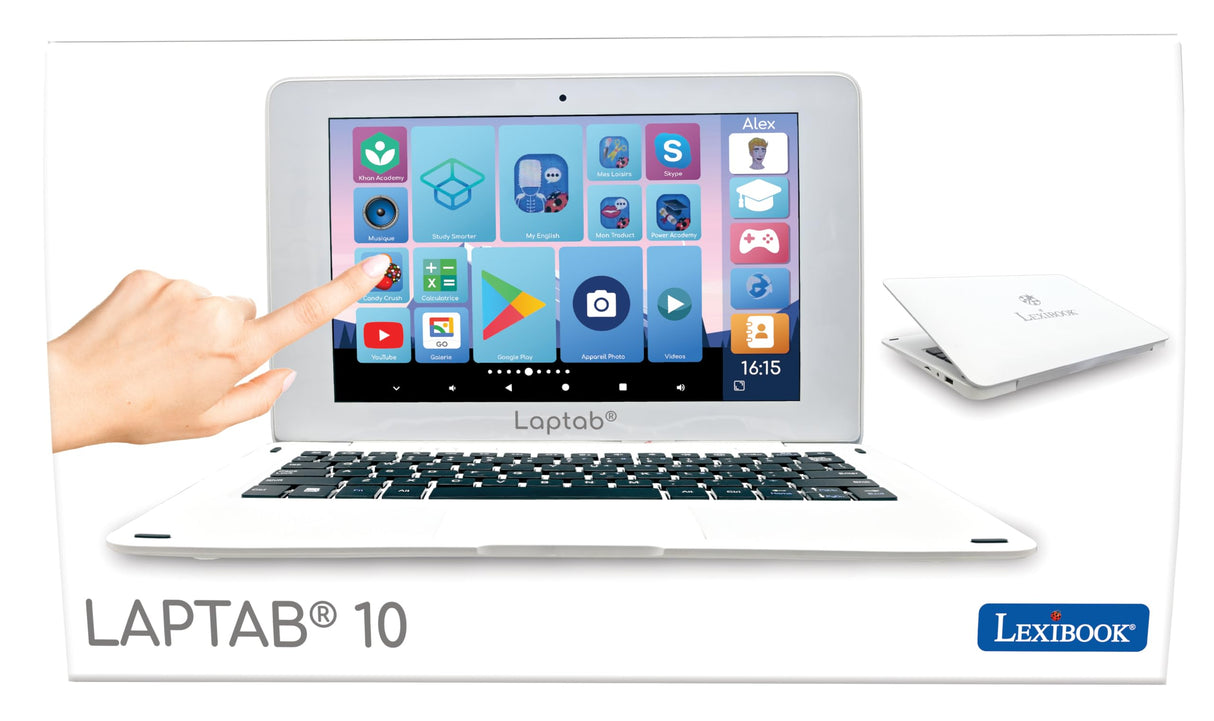 Lexibook LAPTAB 10, Ordenador portátil con Pantalla táctil, para Toda la Familia, Contenido Educativo y Divertido, Funciona con Android, Control Parental, Ultra Delgado y Ligero, LT10FR