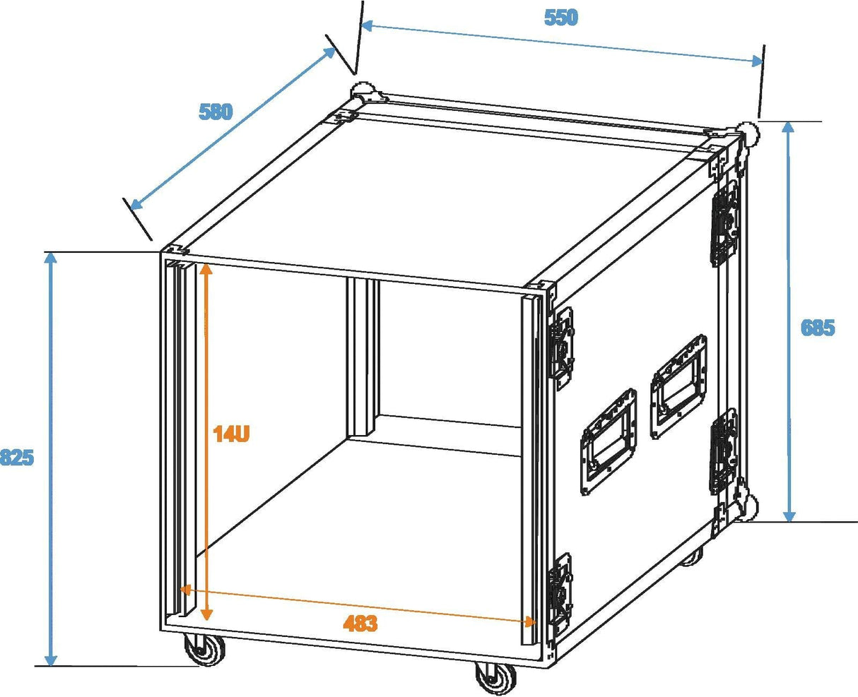ROADINGER Rack de amplificadores PR-2, 14U, 47 cm, con Ruedas, para Dispositivos de 483 mm (19"), con Ruedas
