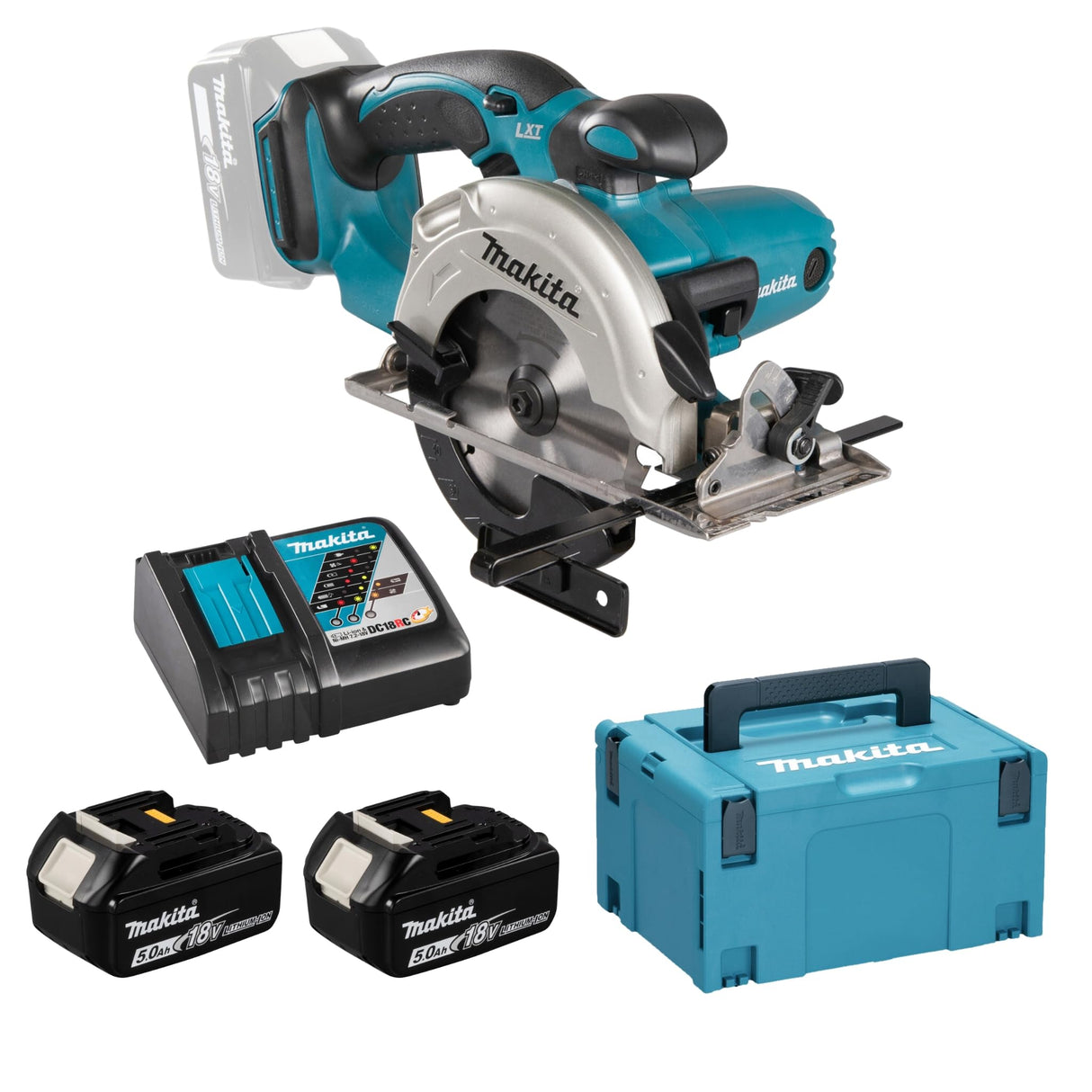 Makita DSS501RTJ 3600RPM 18V Ión de litio Negro, Azul - Sierra circular (18 V, Ión de litio, 5 Ah, 2,7 kg, 183 mm, 364 mm)