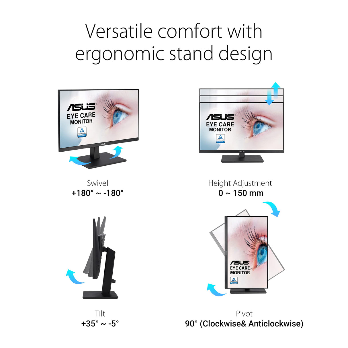 ASUS VA27EQSB - Monitor Eye Care (27 Pulgadas, Full HD, IPS, sin Marco, 75 Hz, Adaptive-Sync, luz Azul de Baja Intensidad, antiparpadeo, diseño ergonómico, Puede montarse en la Pared)