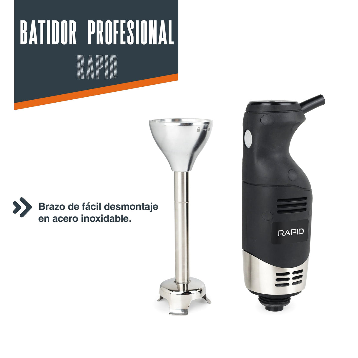 Lacor - 69920 - Batidor Rapid Serie, 8 Velocidades, 220 W, Acero Inoxidable, 4000-18000 r.p.m, Mango Ergonómico, Brazo Triturador Desmontable y Fácil Limpieza, Perfecto para Purés, Cremas y Salsas