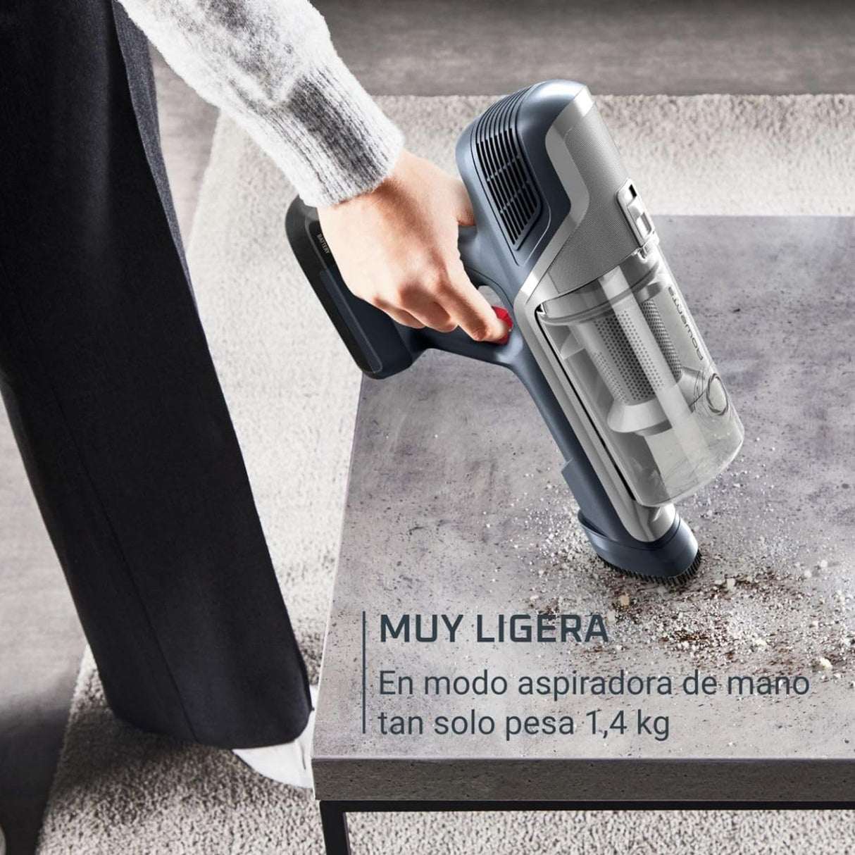 Rowenta XPert 6.60 - Aspiradora escoba versátil sin cable, con 3 funciones en 1 multiespacios, batería de litio, 2 velocidades, gatillo Boost, ligero y portatil, Gris oscuro RH6836