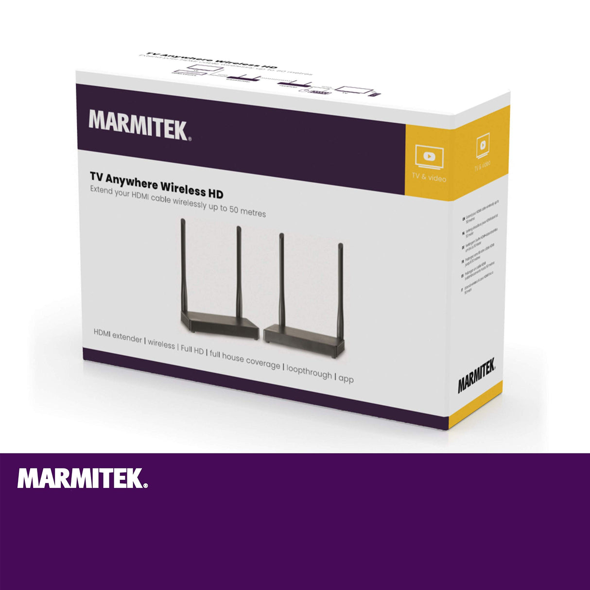 Marmitek Transmisor HDMI inalámbrico - TV Anywhere Wireless HD - Full HD de 1080p - Alcance de 50 Metros a través de Paredes y techos - Retorno de Infrarrojos - Transmisor HDMI -Soporte USB