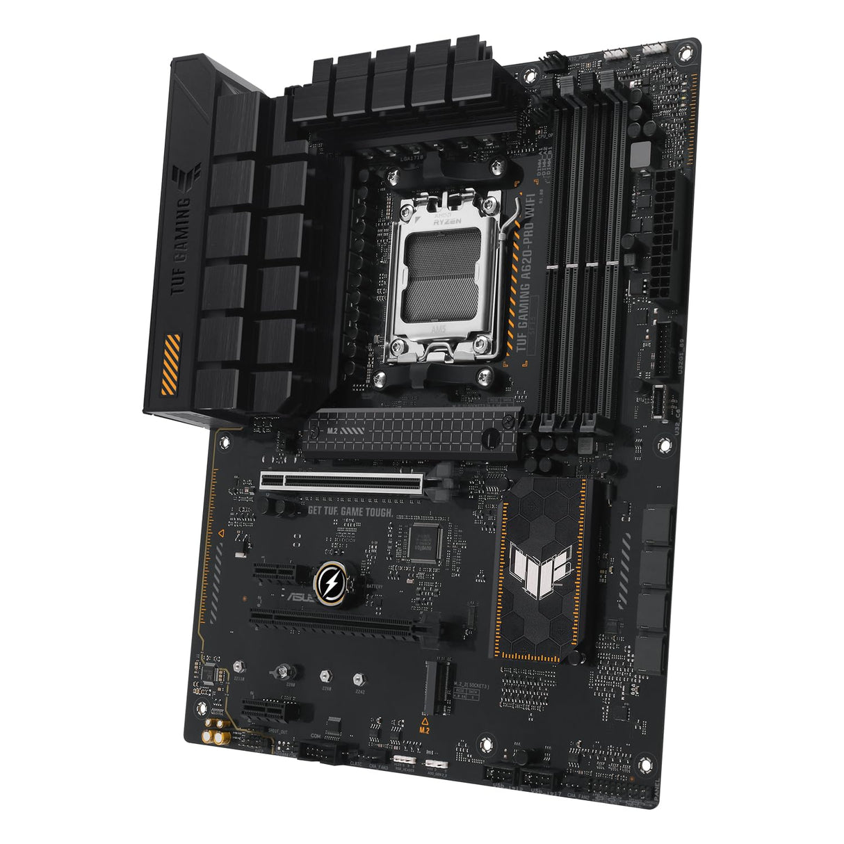 ASUS TUF Gaming A620-PRO WiFi Placa Base AMD A620 ATX (12+2 DrMOS, Wi-Fi 6, 2.5Gb Ethernet, DP, HDMI, USB 3.2 Gen 2, USB 3.2 Gen 1 Type-C, BIOS Flashback, cancelación de Ruido y Aura Sync), Negro