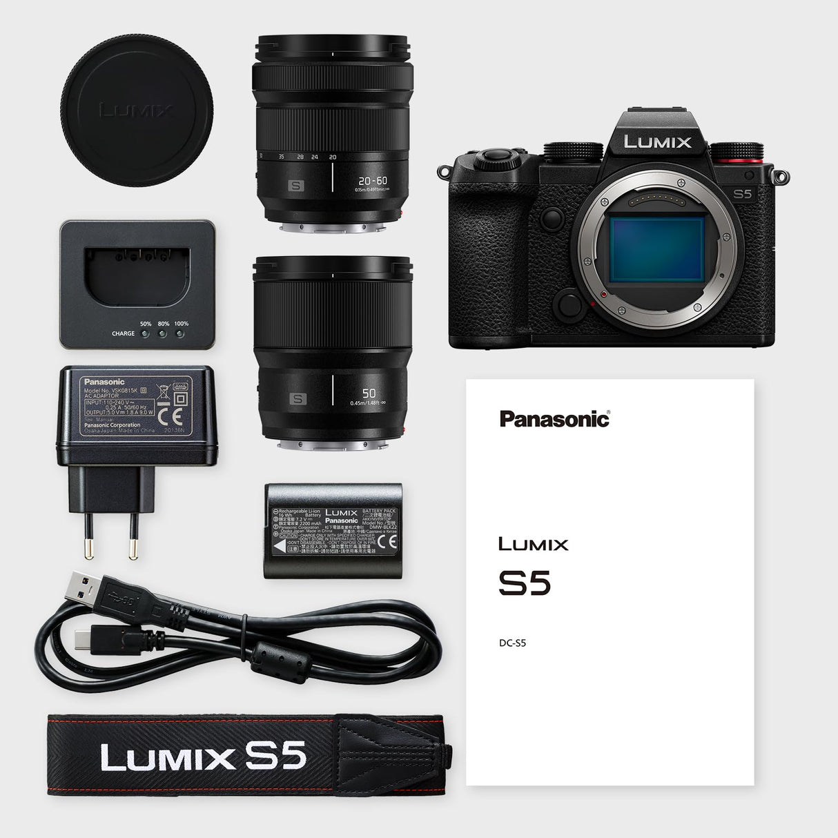 Panasonic LUMIX S DC-S5KCE-EG - Cámara de Formato Completo con Dos Objetivos: S-R2060 (20-60 mm, F3,5-5,6) y S-S50 (50 mm, F1,8) Negro
