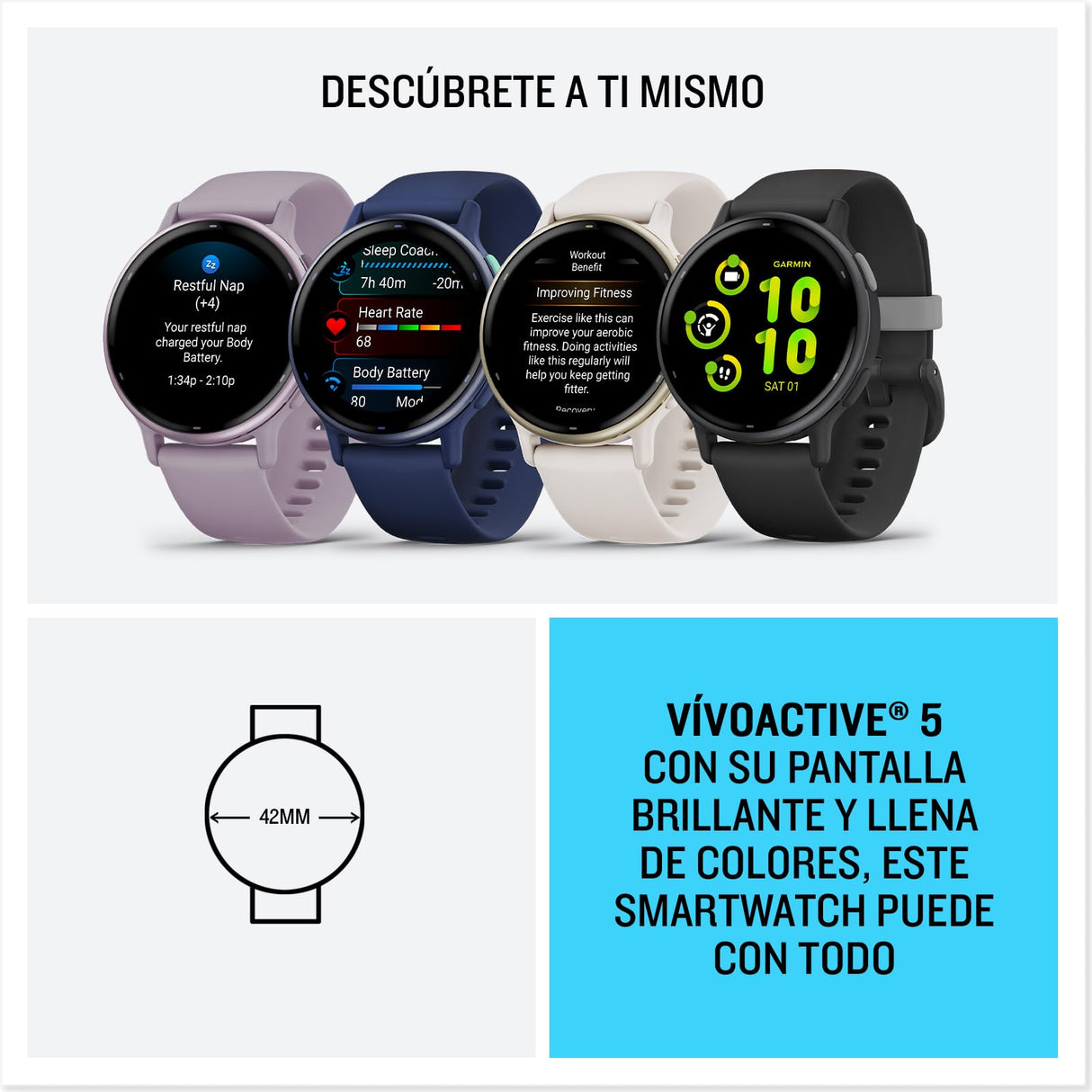 Garmin Vívoactive 5, Smartwatch con GPS, Pantalla AMOLED, Funciones Esenciales de Salud y Forma física y hasta 11 días de autonomía, Azul