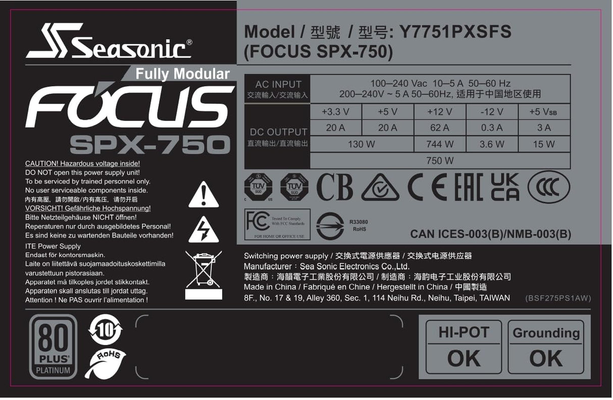 Seasonic Focus SPX-750 750W ATX23.1 Negro