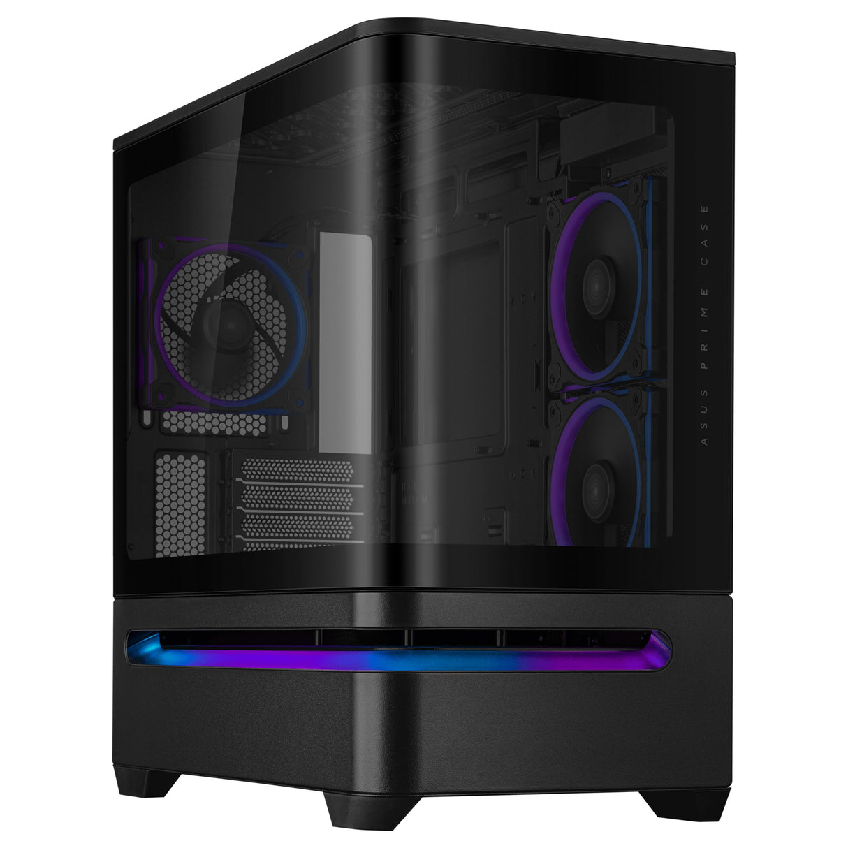 ASUS Prime AP202 ARGB Caja mATX, Cristal Curvado Templado, Compatible con gráficas de hasta 420 mm, radiadores de 360 mm, raíl de fácil extracción, ventilación de Ranura, Ventiladores ARGB, Negro