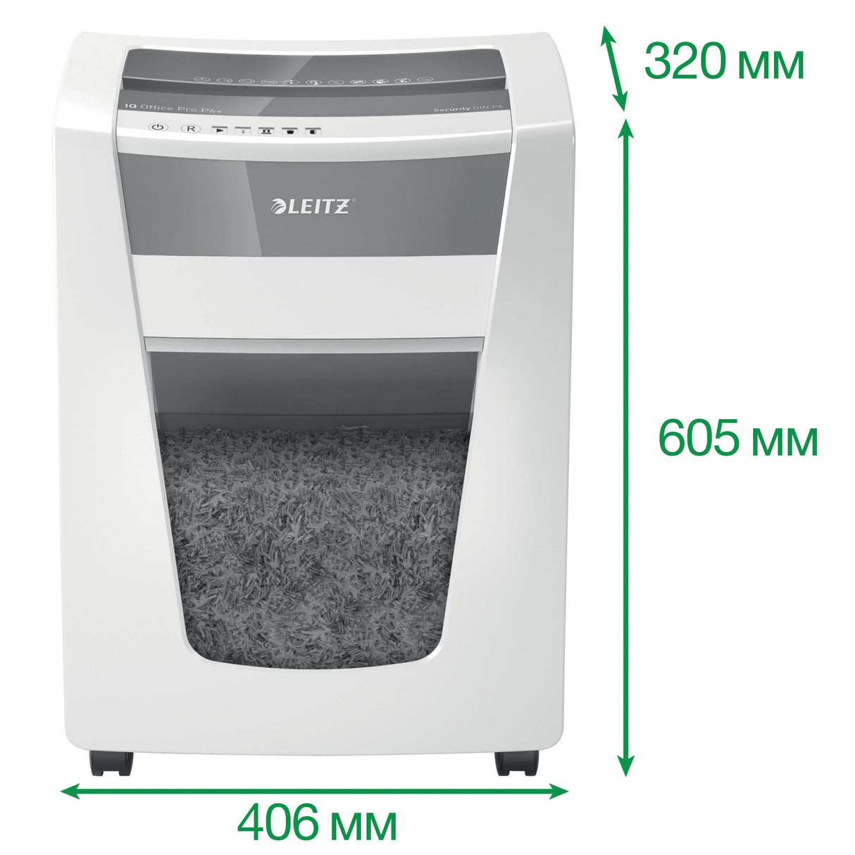 Leitz Destructora IQ Office Pro P6+ - Destructora de papel de corte supermicro, destruye 6-5 hojas a la vez (70-80 gms), papelera de 30 l, blanco/plata, 80100000