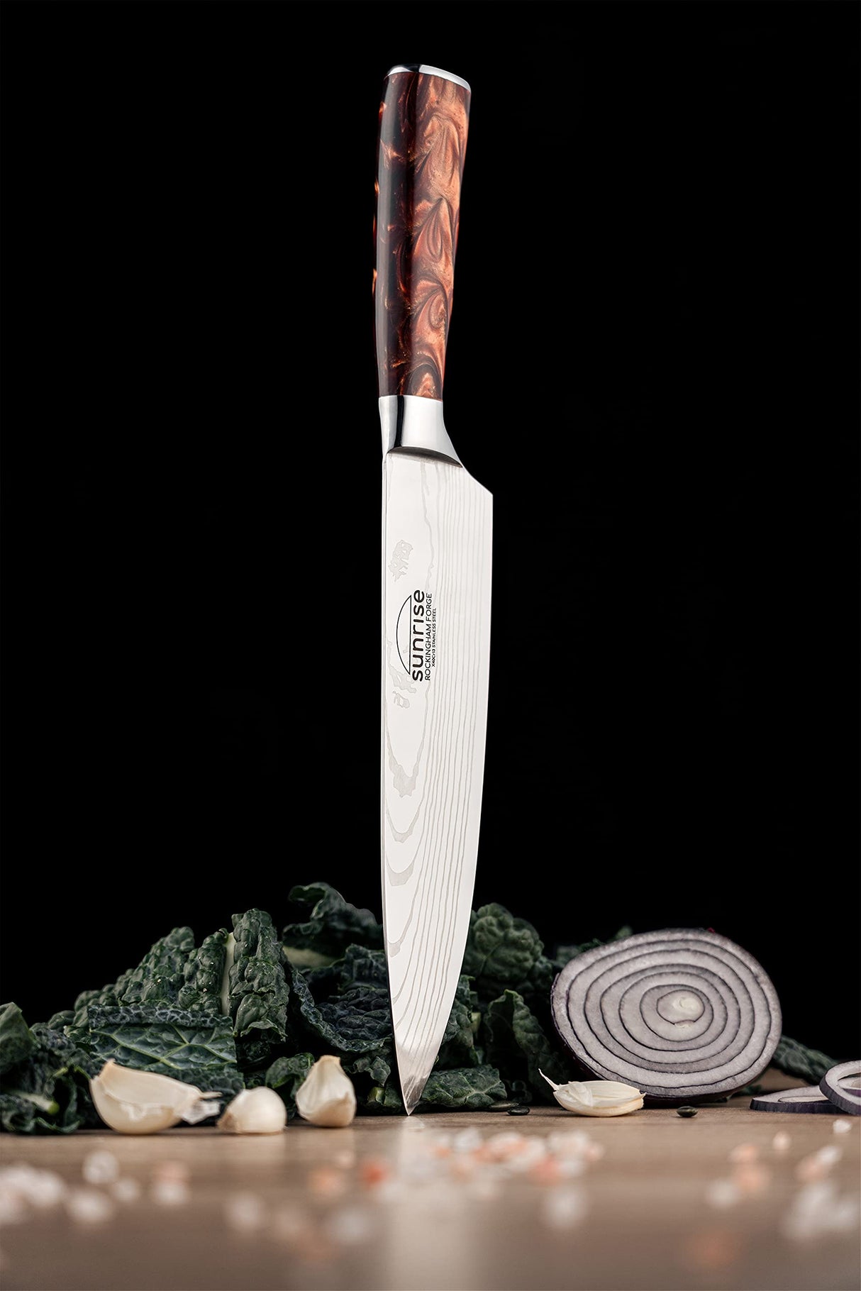 Rockingham Forge Juego de Cuchillos de Cocina de 7 Piezas, Serie Sunrise, Hoja de Acero Inoxidable con Mangos de Resina, Marrón Ambarino, RF-2160/7BR