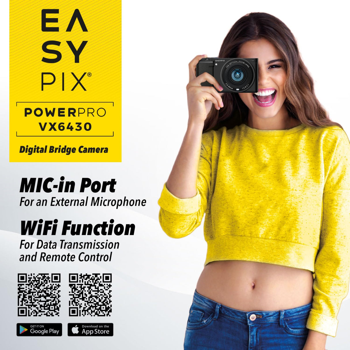 Easypix PowerPro VX6430 - Cámara compacta con WiFi, Zoom óptico de 10x, resolución de hasta 64 MP, Pantalla de 2,8 Pulgadas, Conector de micrófono