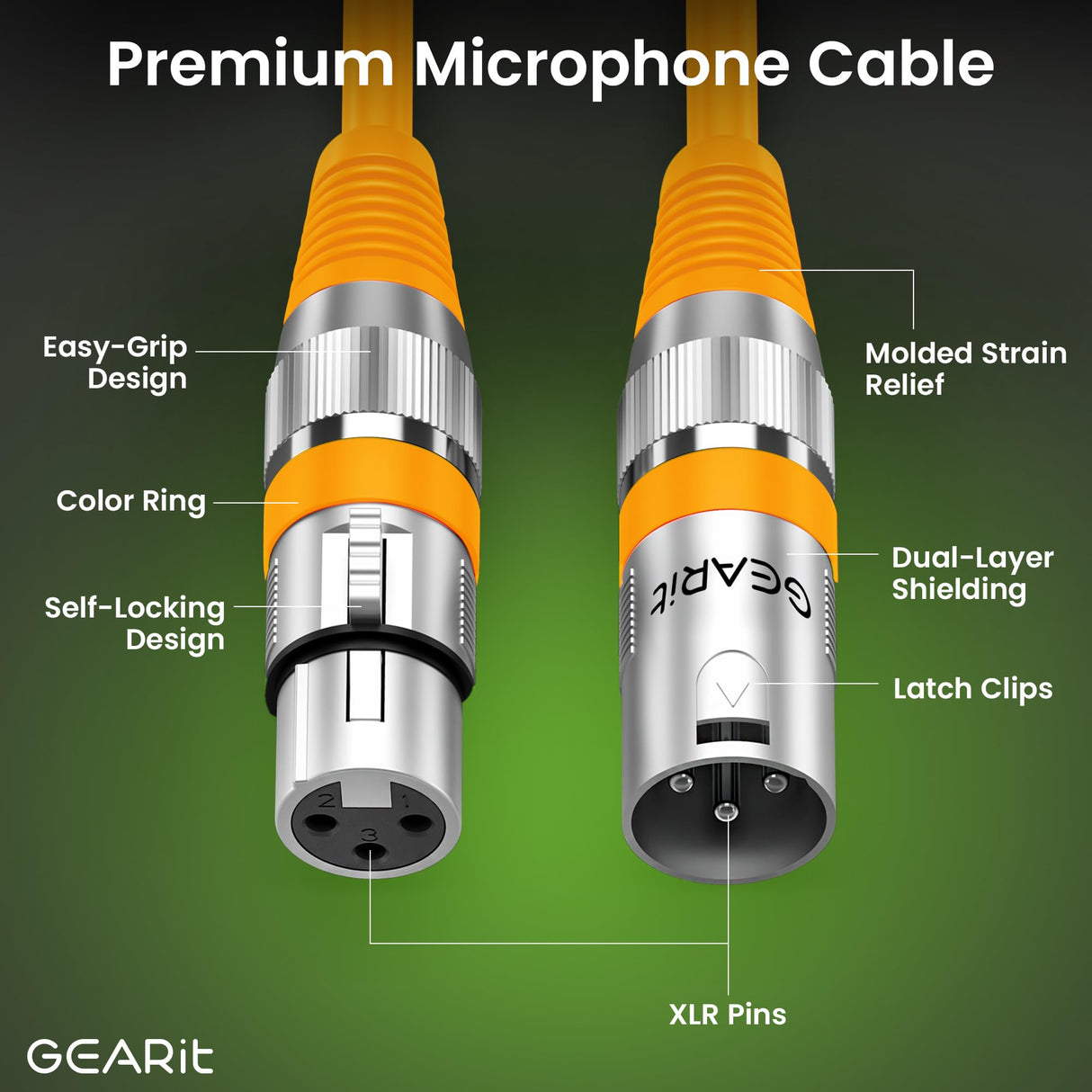 GEARit Cable de micrófono XLR (10 pies, paquete de 6) – Cable de micrófono XLR blindado equilibrado de 3 pines macho a hembra para mezclador, estudio, podcast, multicolor, 10 pies, paquete de 6