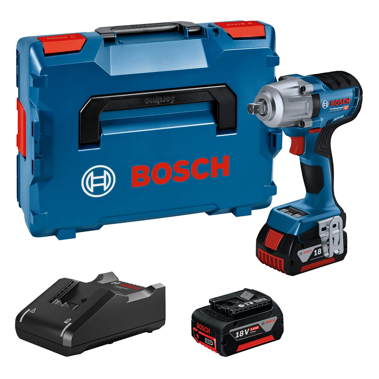 Bosch Professional 18V System GDS 18V-450 PC - Atornillador de impacto a batería (450 Nm, arranque 800 Nm, 2 baterías 5.0 Ah, en L-BOXX)