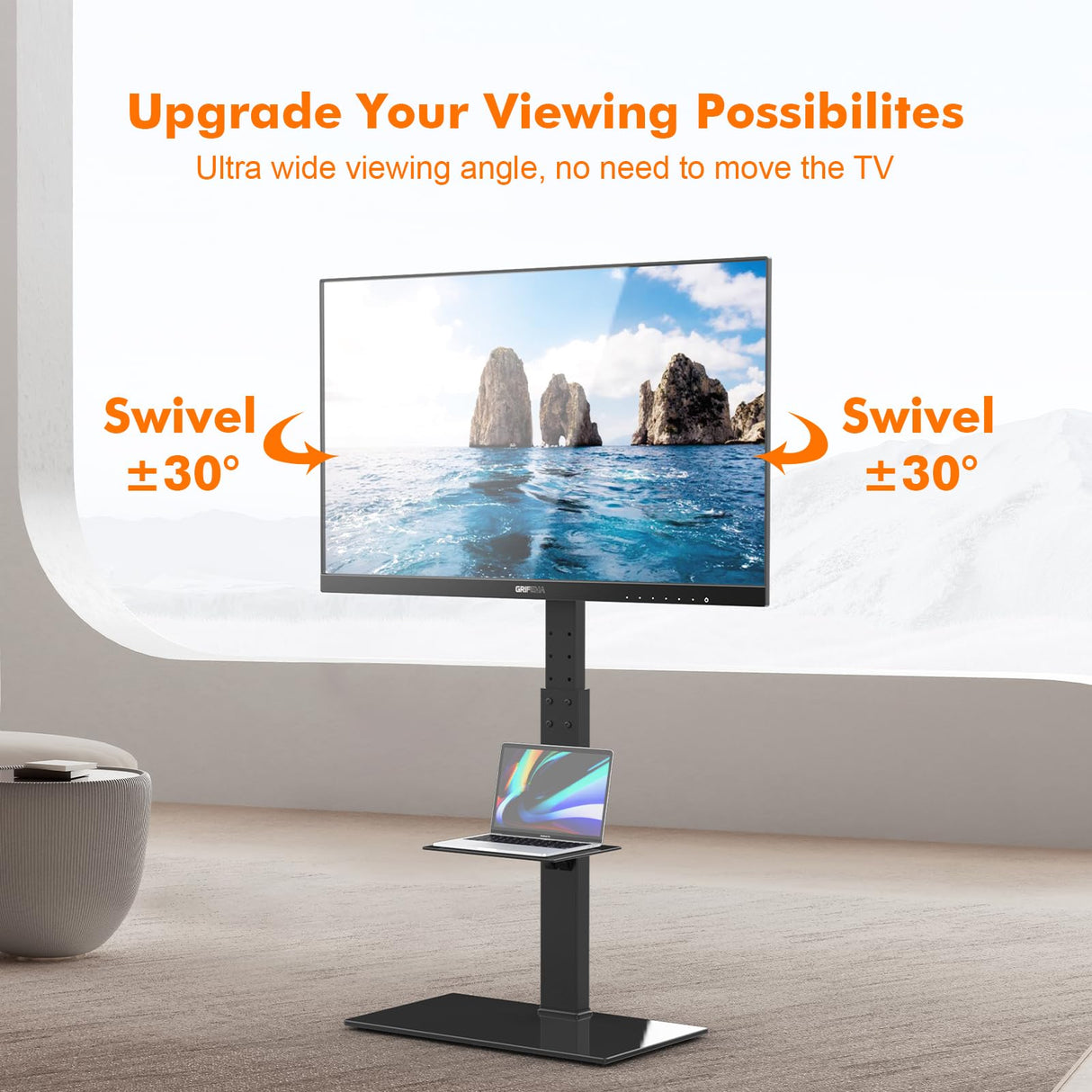 GRIFEMA GB3002 Soporte TV Pie Universal para Televisores de Plasma/LCD/LED hasta 85 Pulgadas, Soporte TV Suelo con EEstantes de Vidrio Templado de 2 Niveles, hasta 60 kg, VESA MÁX. 400x800mm