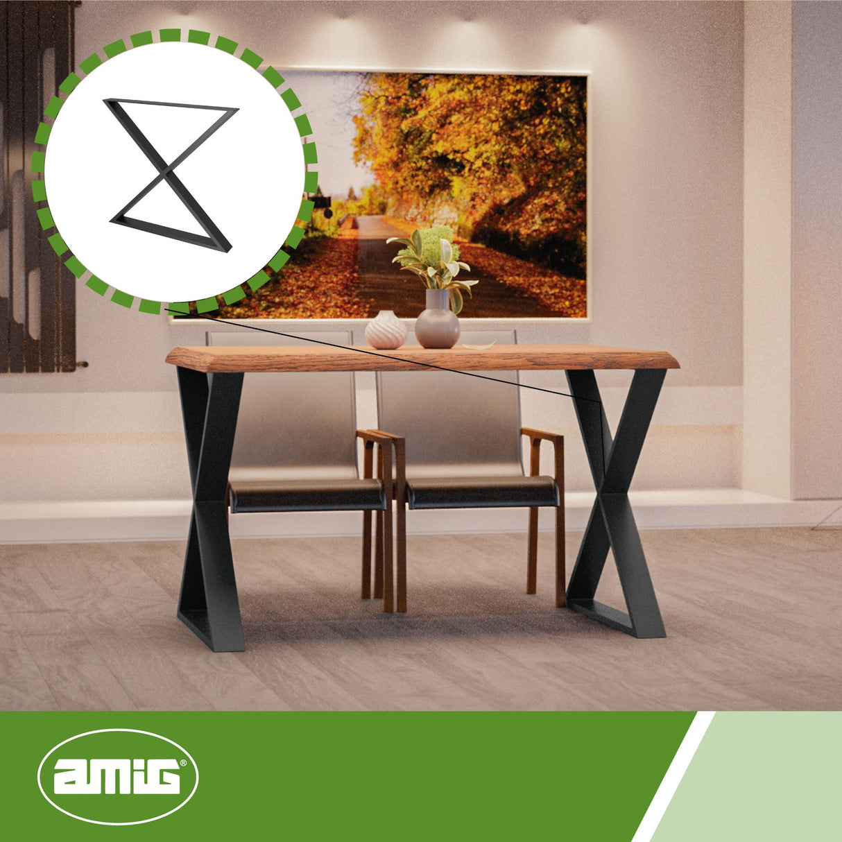 Amig - Juego de 2 Patas para Mesas de Comedor o Recibidor - Set de Patas para Mesa de Estilo Industrial - Material: Acero - 712 x 780 x 80 mm - Resistencia y Durabilidad - Acabado en Negro Mate