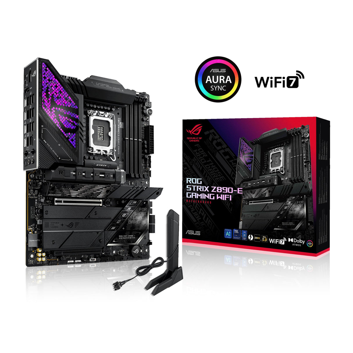 ASUS ROG Strix Z890-E Gaming WiFi - Placa Base ATX, 18+1+2+2 etapas de Potencia, DDR5, PCIe 5.0 Compatible con GPU de última generación, Siete Ranuras M.2, WiFi 7, AI Overclocking, AI Networking II
