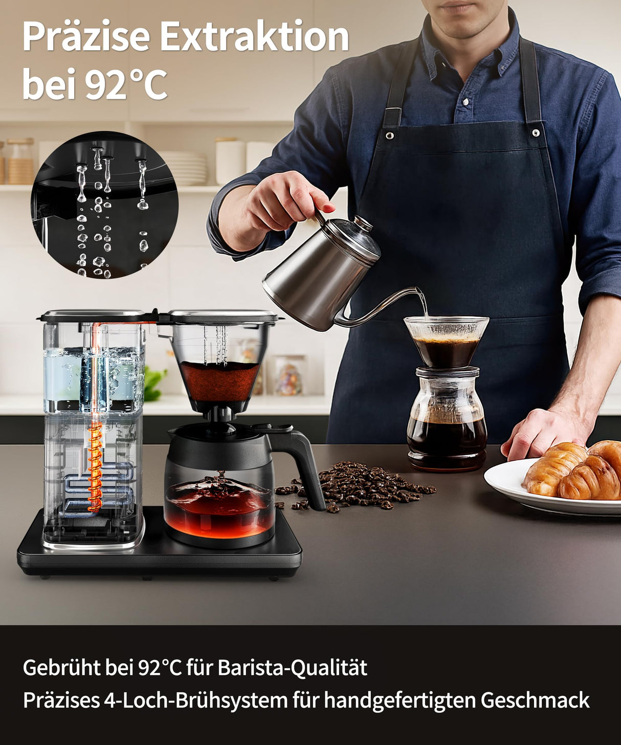 ZACHVO Cafetera de Goteo con Jarra Térmica de 1,25L, 4,5 Min. de Preparado Rápido, Control PID a 92°C, Sistema Antigoteo 30s, Filtro Reutilizable, Limpieza Automática, Libre de BPA, Acero inoxidable