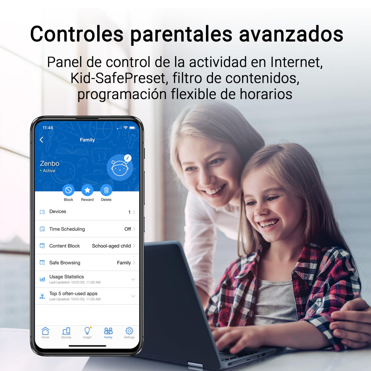 ASUS RT-BE58U - Router Extensible WiFi 7 AiMesh, 4K-QAM, MLO, WAN/LAN 2,5G con detección por IA, Cuatro Puertos 1G, Seguridad de Red Comercial, Control Parental, IoT, Red Infantil, VPN