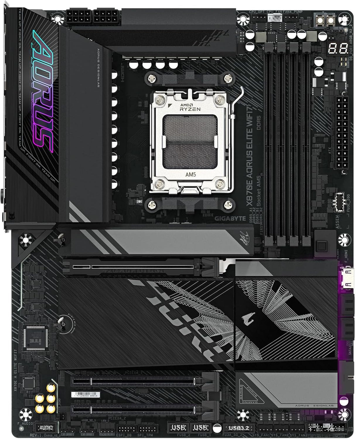 GIGABYTE X870E AORUS Elite WIFI7 AM5 LGA 1718, ATX, DDR5, 4X M.2, PCIe 5.0, USB4, Wi-Fi 7, 2.5GbE LAN, EZ-Latch, Q-Flash