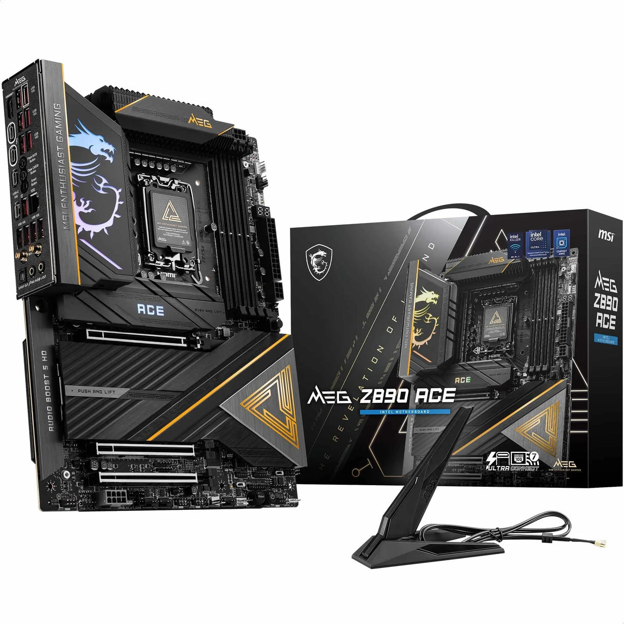 MSI Meg Z890 Ace, ATX - Placa Base Soporta Procesadores Intel Core Ultra (Serie 2), LGA 1851-110A SPS VRM, Memoria DDR5 (9200+MT/s OC), PCIe 5.0 & 4.0 x16, M.2 Gen5, Thunderbolt 4, Wi-Fi 7, 10G LAN