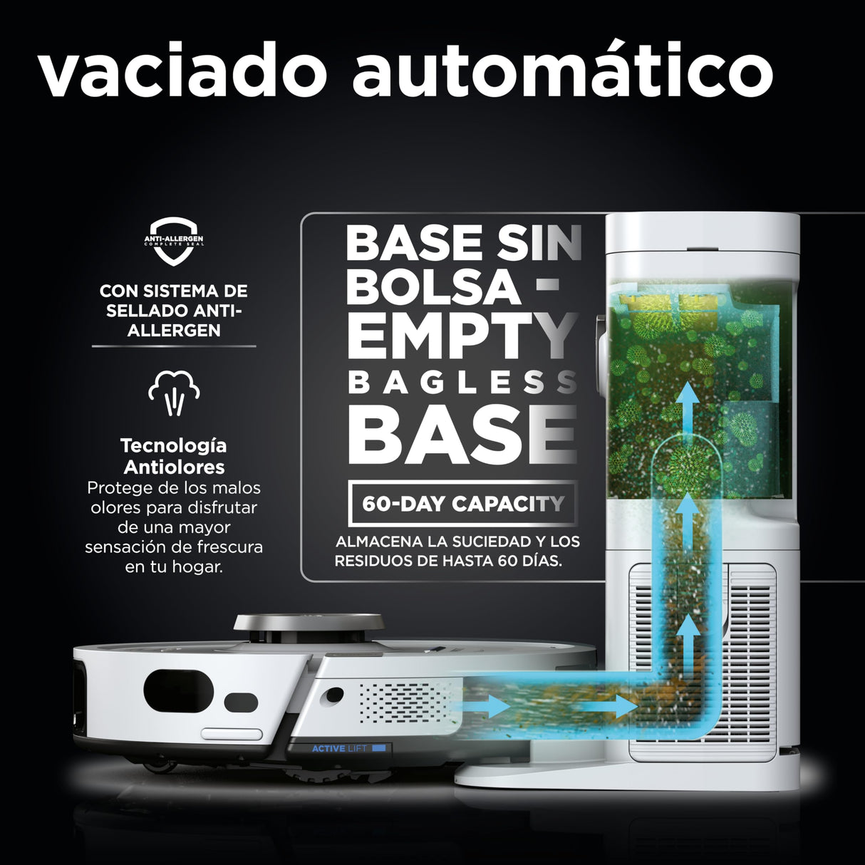 Shark PowerDetect Robot Aspirador, Vaciado automático, navegación 3D y LiDAR, Base antialérgenos, tecnología NeverStuck, para alfombras, Suelos y Pelo de Mascotas, WiFi/App, Blanco, AV2820VEEUWH
