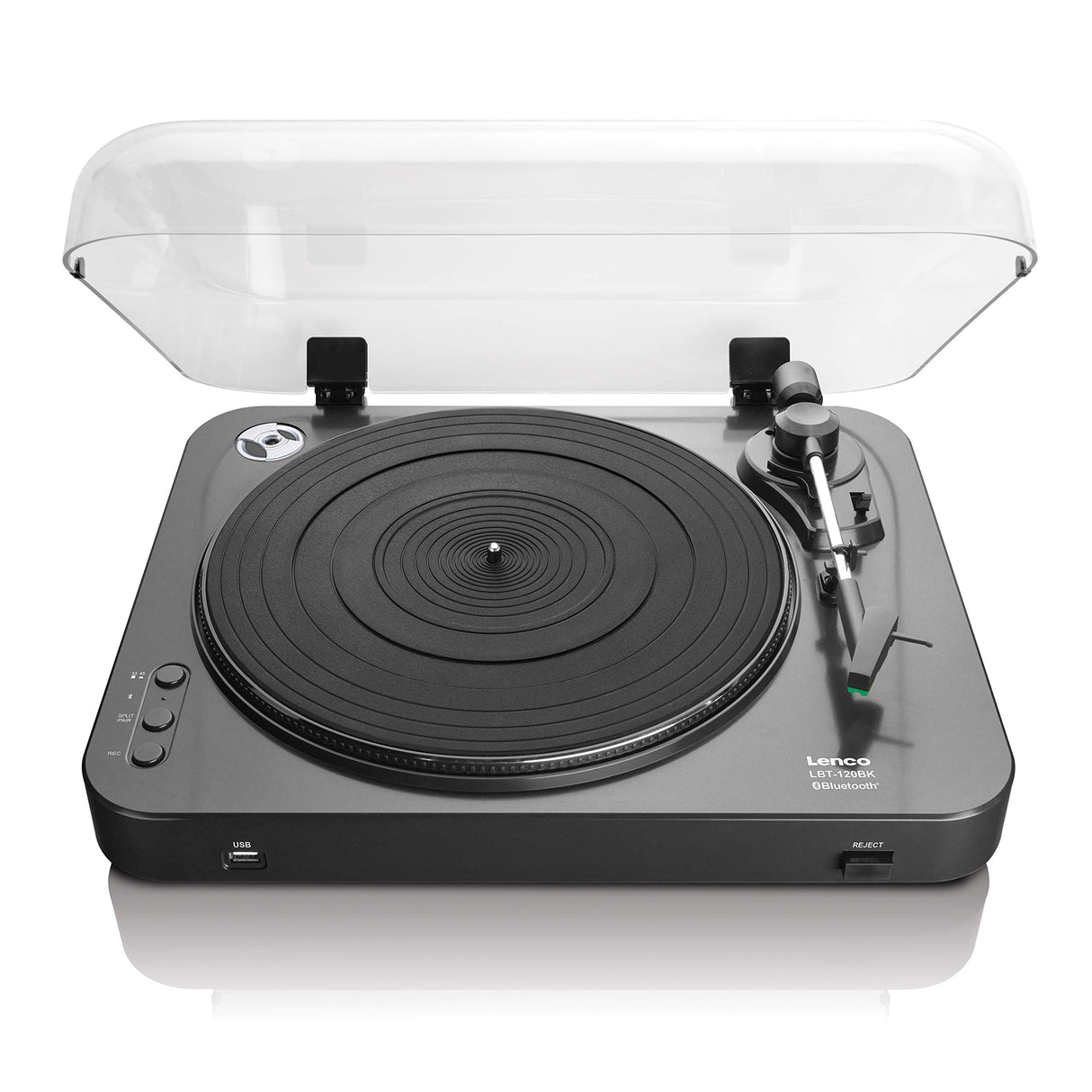 Lenco LBT-120 BK- Giradiscos USB semiautomático - Con Bluetooth - Transmisión por correa - 2 velocidades 33 rpm , 45 rpm - digitaliza sin PC - negro