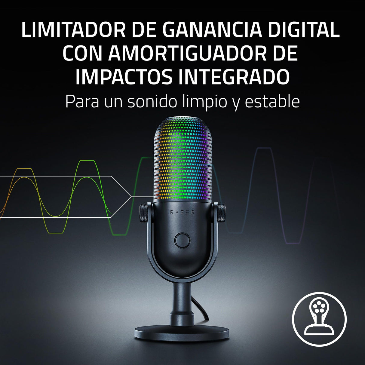 Razer Seiren V3 Chroma - Micrófono USB RGB con pulsación para silenciar (Iluminación Reactiva Para Streaming y juegos, Micrófono de condensador supercardioide) Negro