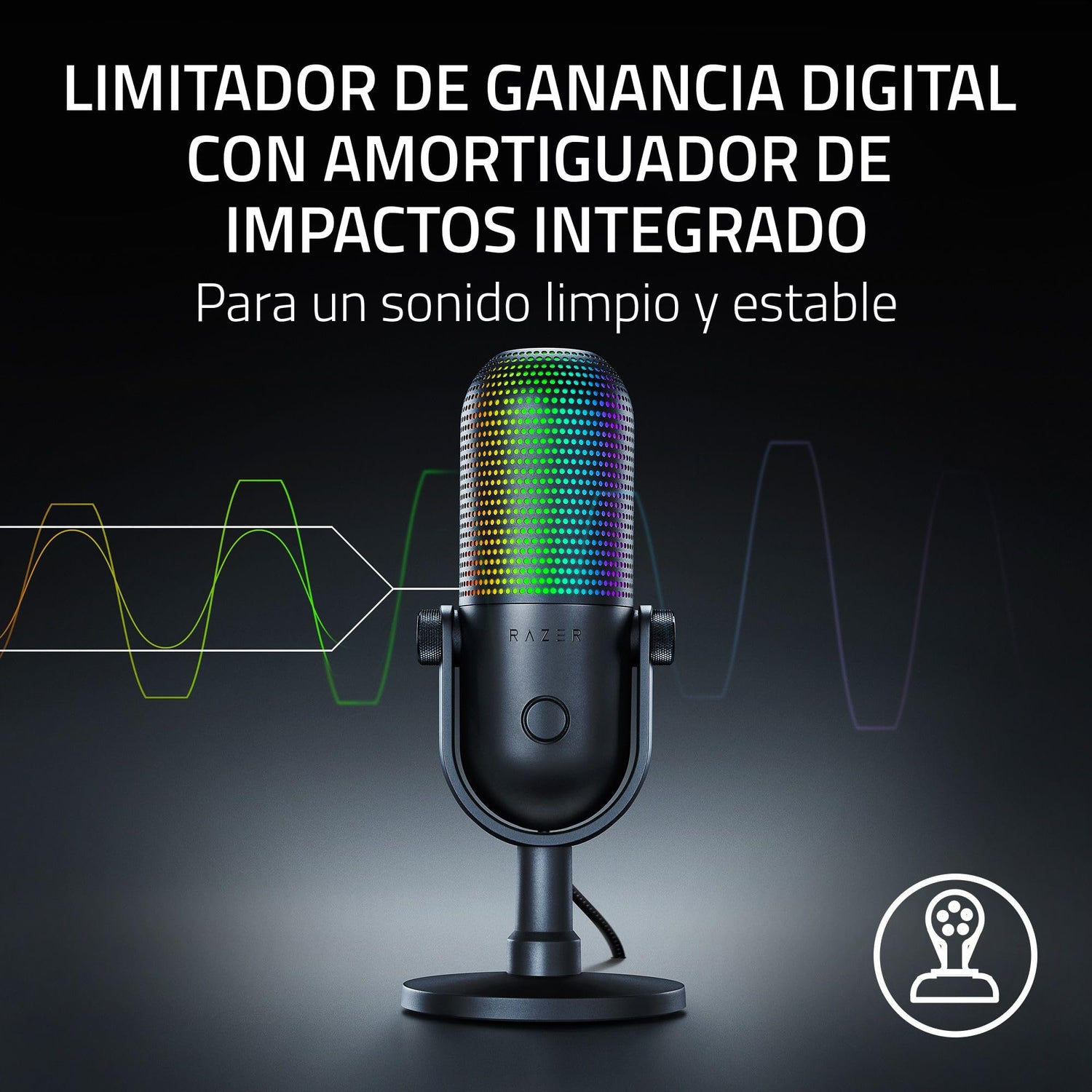 Razer Seiren V3 Chroma - Micrófono USB RGB con pulsación para silenciar (Iluminación Reactiva Para Streaming y juegos, Micrófono de condensador supercardioide) Negro