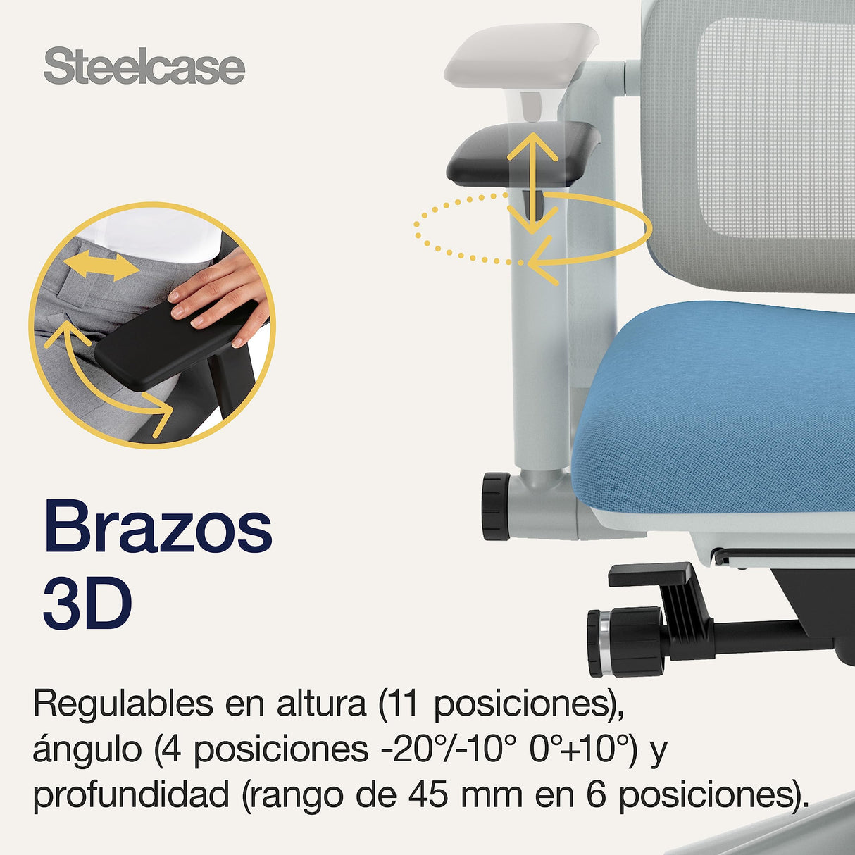Steelcase Please Air, silla de oficina ergonómica con respaldo alto de malla regulable en altura y brazos regulables Cobalto/Gris gaviota