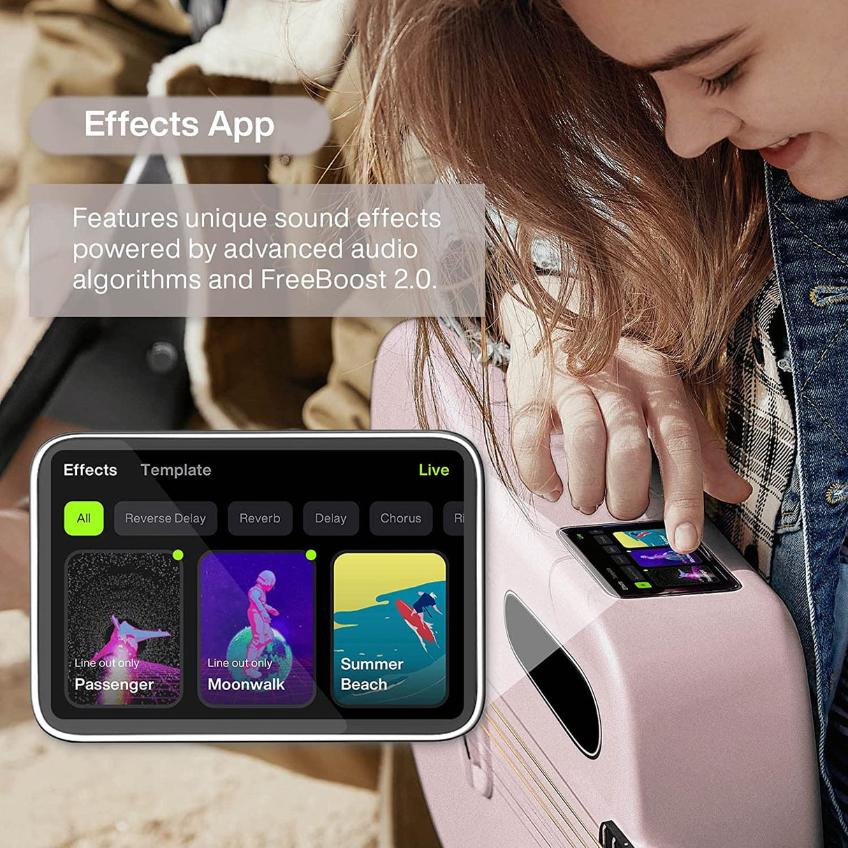 LAVA ME 3 Smart Guitarra con Bolsa espacial, Guitarras electroacústicas 36'' Fibra de carbón, Rosa