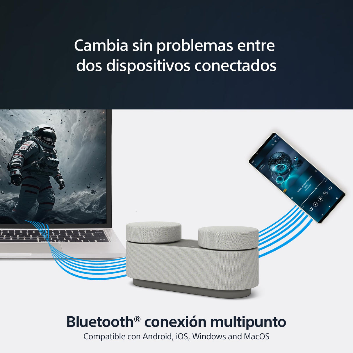 Sony HT-AX7 Sistema de Sonido Surround Portátil para Tablet, Smartphone, Ordenador Portátil, Proyector, Batería 30 Horas, Fácil Conexión Bluetooth, Gris
