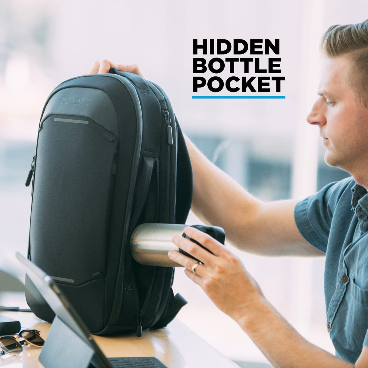 Gomatic Navigator Backpack 15-21 L Black | Mochila de Viaje | Mochila para el Portátil | Equipaje de Mano | Mochila para el Gimnasio | Bolsa de Mano | Mochila de Día | Ampliable | Resistente al Agua
