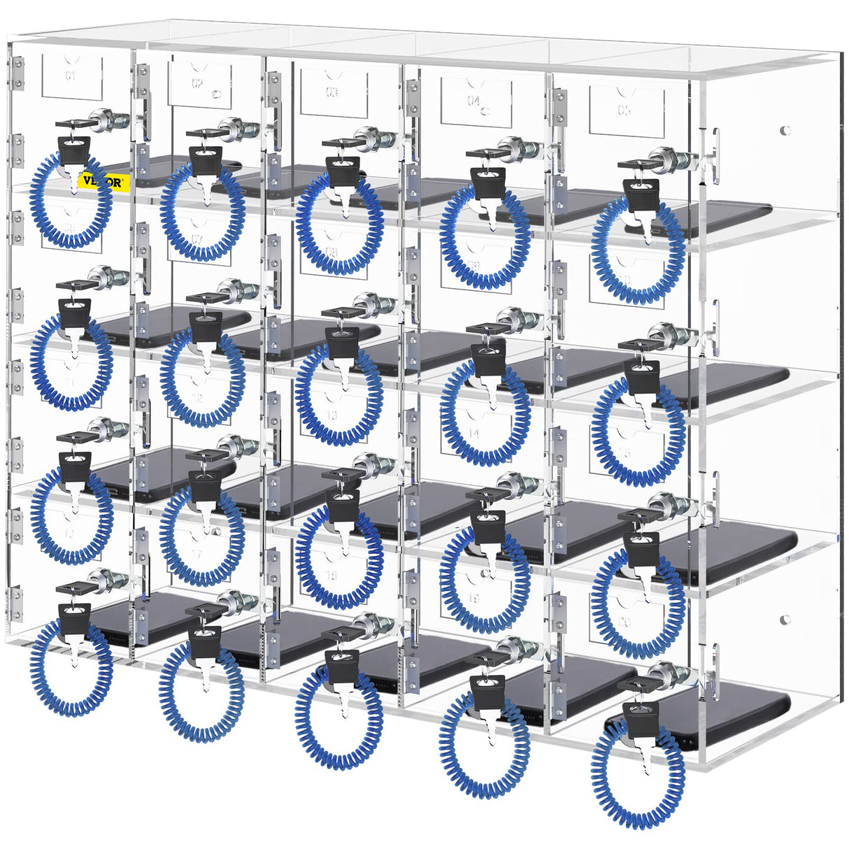 VEVOR Casillero de Almacenamiento para teléfono móvil, Cabina telefónica de acrílico con Cerradura, 20 Ranuras, 53x18x42,5 cm, gabinete de Almacenamiento para teléfono con Llaves, Sala de reuniones
