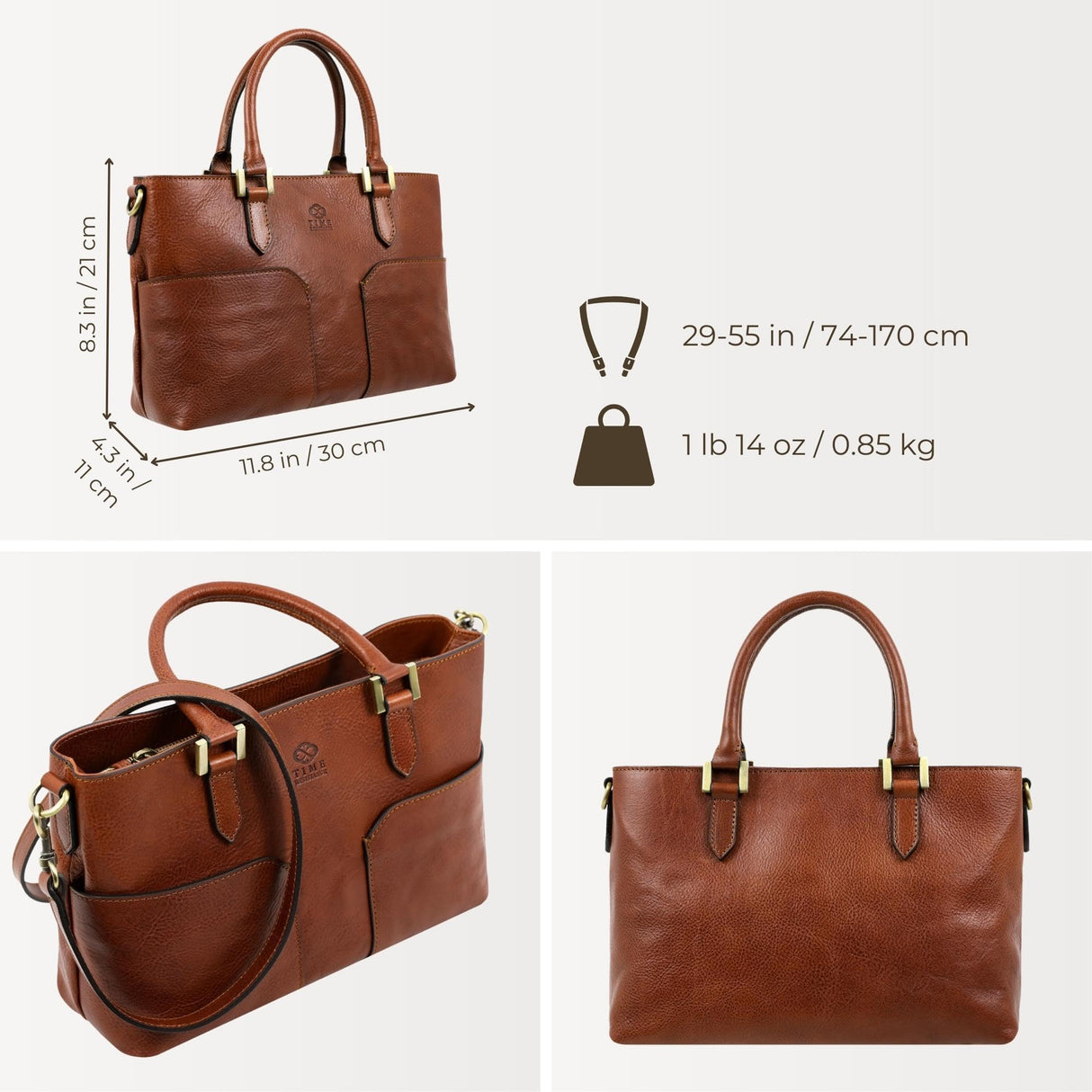 Time Resistance Bolso de Cuero de Grano Completo para Mujer Bolso de Mano de Cuero con Asa Superior - Tote