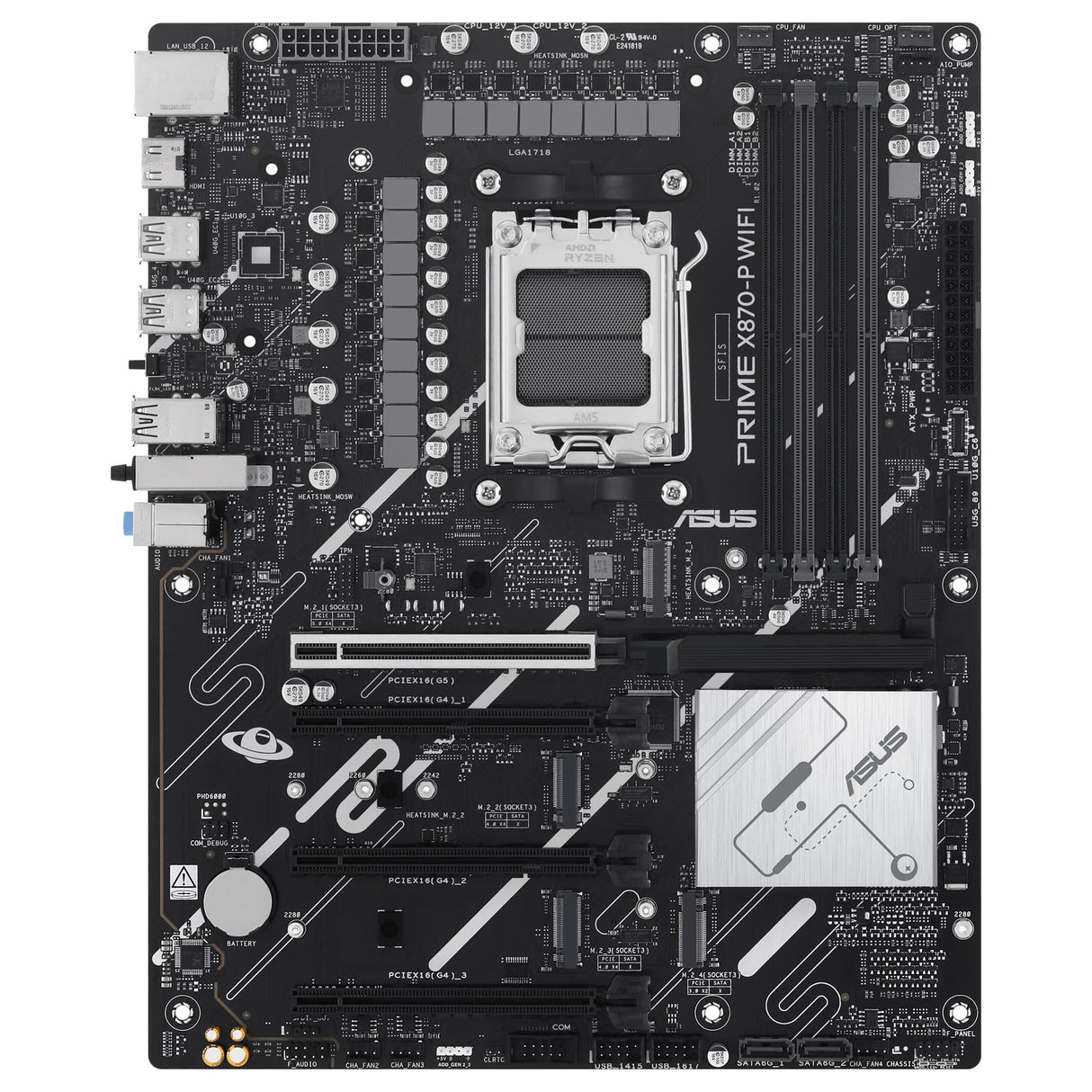 ASUS Prime X870-P WiFi - Placa Base AMD ATX, 14+2+1(80A) etapas de Potencia, PCIe 5.0 x16 Compatible con GPU de última generación, 4X M.2, DDR5, WiFi 7, Q-Antenna
