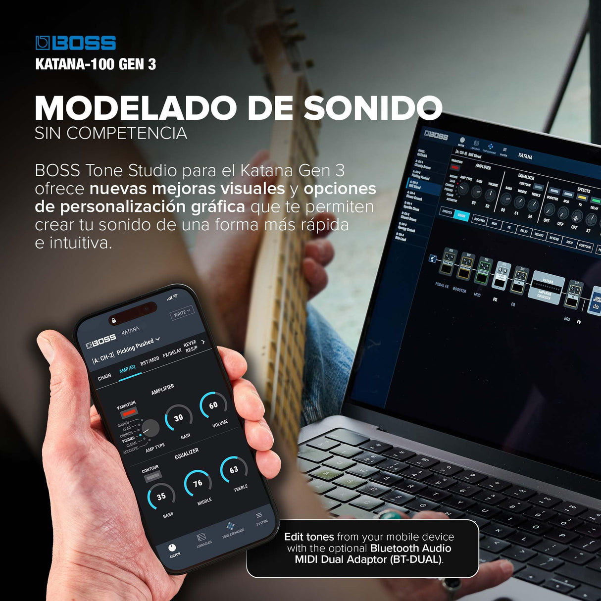 Amplificador de Guitarra BOSS Katana-100 Gen 3 | Potente Amplificador Combo de 100 vatios | Altavoz a Medida de 12” | Sonidos Tube Logic evolucionados | 12 perfiles de Amplificador