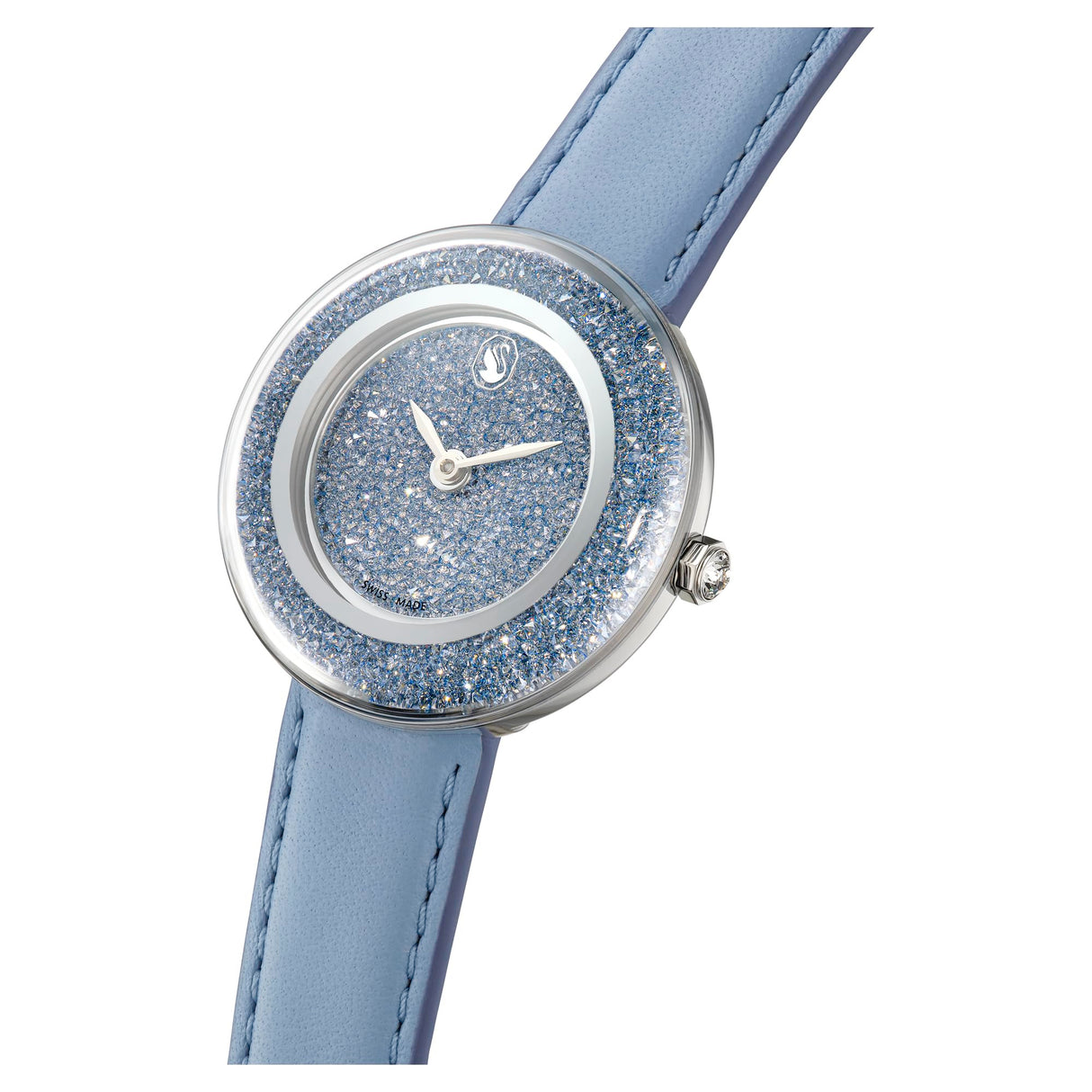 Swarovski Reloj Crystalline Lustre, Fabricación Suiza, Correa de Piel, Azul, Acero Inoxidable