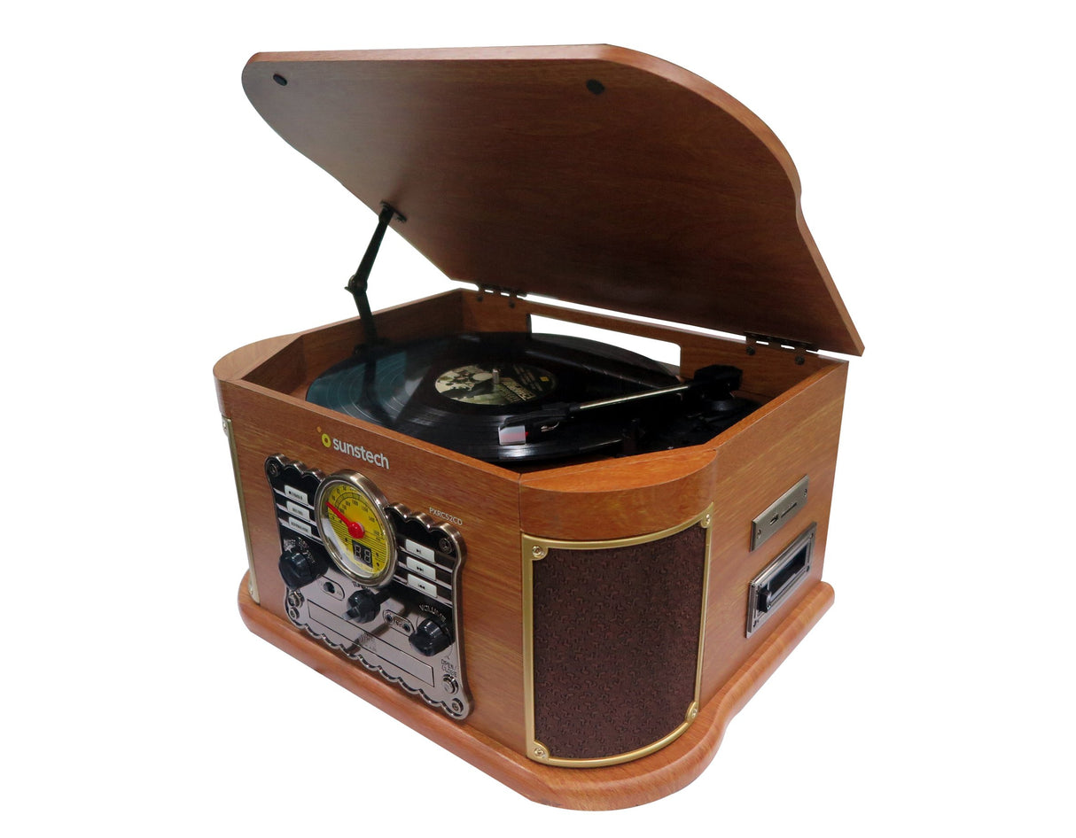 Sunstech PXRC52CDWD - Giradiscos de madera, color madera