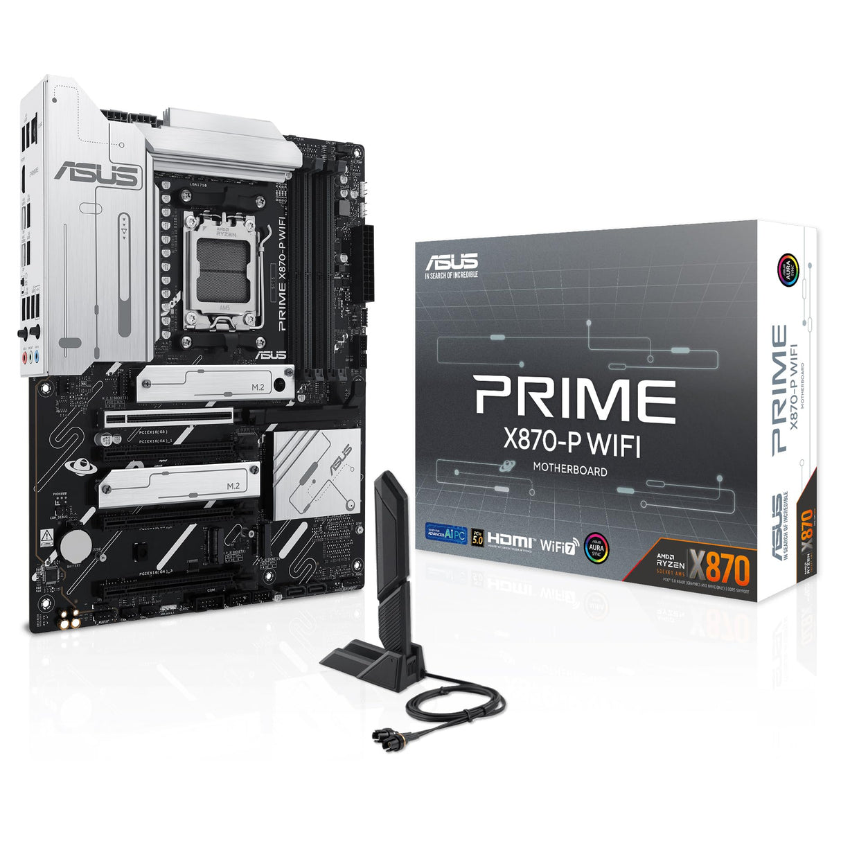 ASUS Prime X870-P WiFi - Placa Base AMD ATX, 14+2+1(80A) etapas de Potencia, PCIe 5.0 x16 Compatible con GPU de última generación, 4X M.2, DDR5, WiFi 7, Q-Antenna