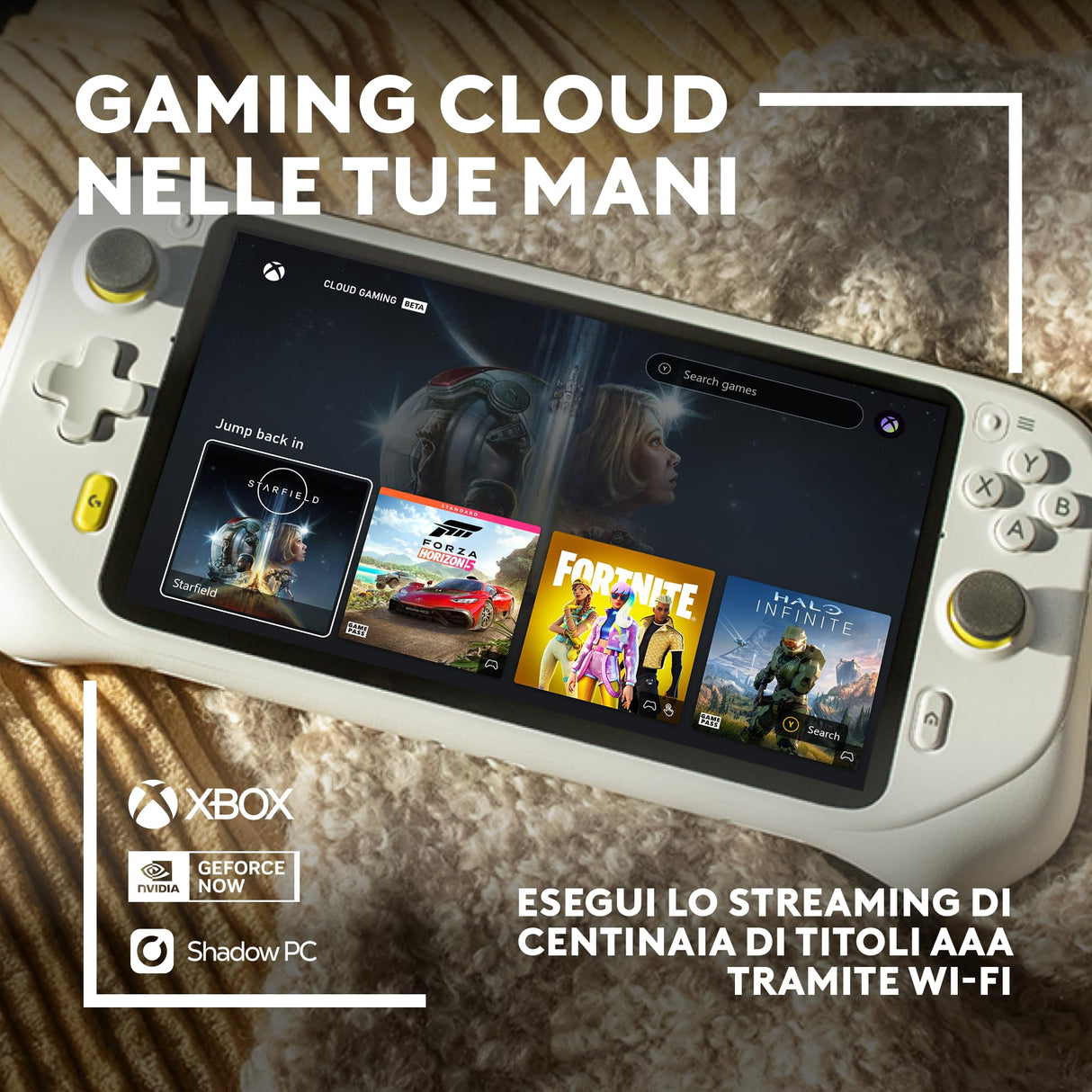 Logitech G Cloud Gaming Handheld, Consola Portátil con Batería de Larga Duración, Pantalla Táctil 1080P de 7 in, diseño ligero, Xbox Cloud Gaming, NVIDIA GeForce NOW, Google Play, Enchufe EU, Blanco