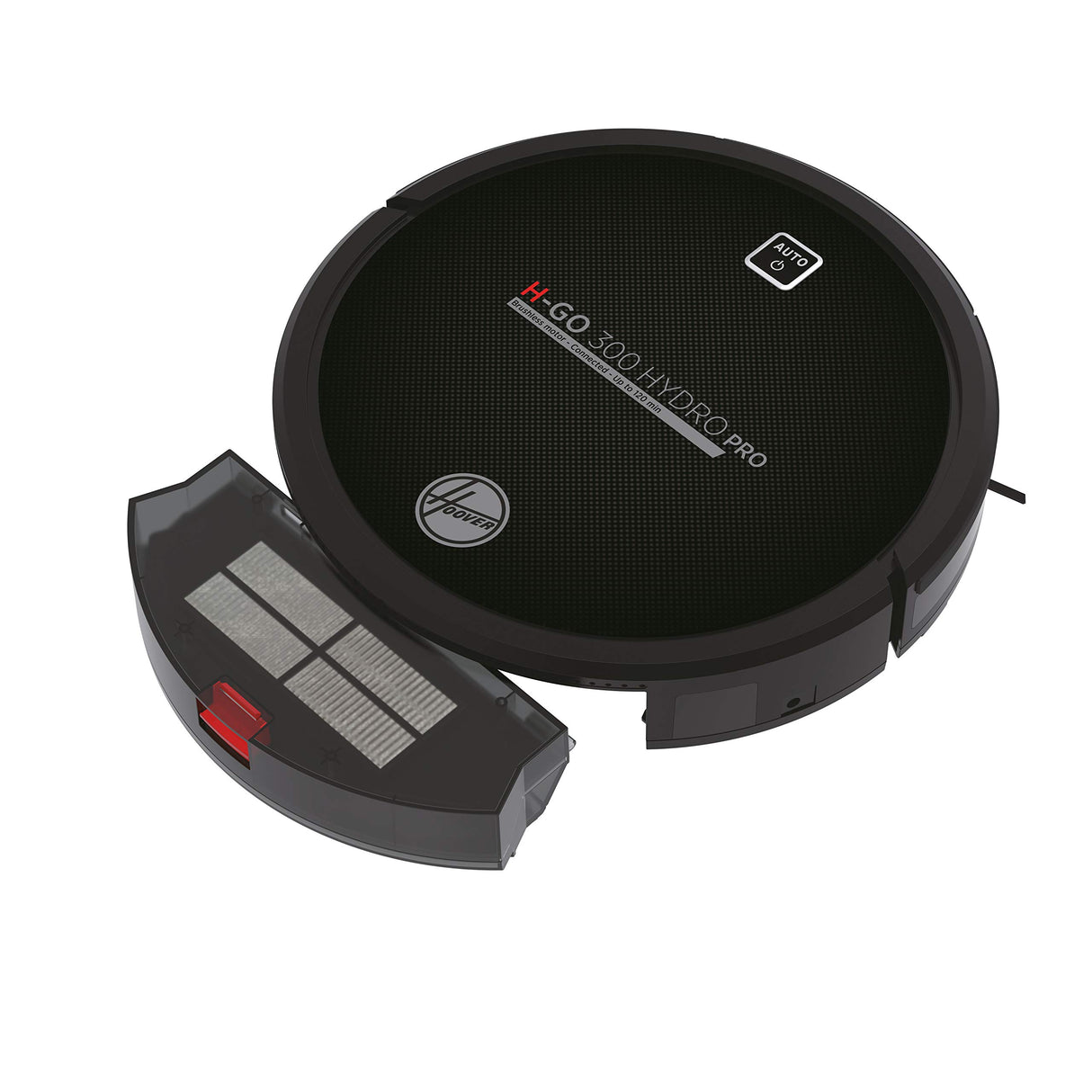 Hoover H-GO 300 - Hydro Pro - HGO330HC Robot Aspirador, Aspira, Barre, friega y Pasa la mopa, 2 depósitos, Wi-Fi, conexión Alexa, 120mins, Mando y Base de Carga, Sensor anticaída y antichoque, Negro