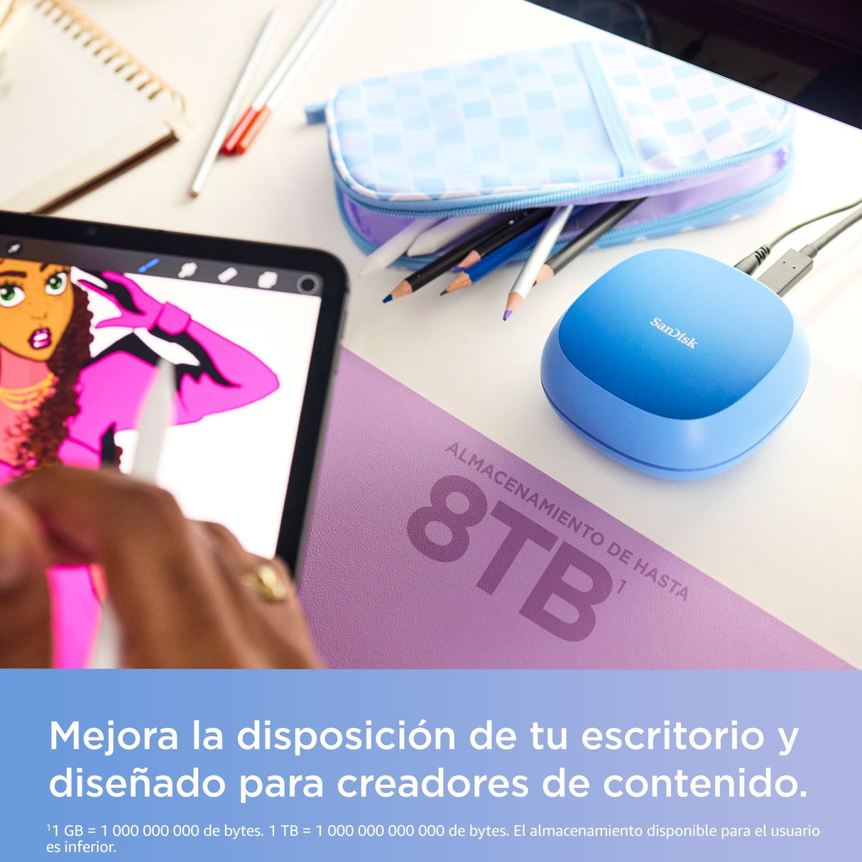 SanDisk Creator Desk Drive SSD 8TB (Unidad SSD externa de sobremesa, compatible con Windows y Mac, Velocidades de lectura hasta 1000 MB/s, Alta capacidad, formato exFAT, 1 mes de Adobe Creative Cloud)