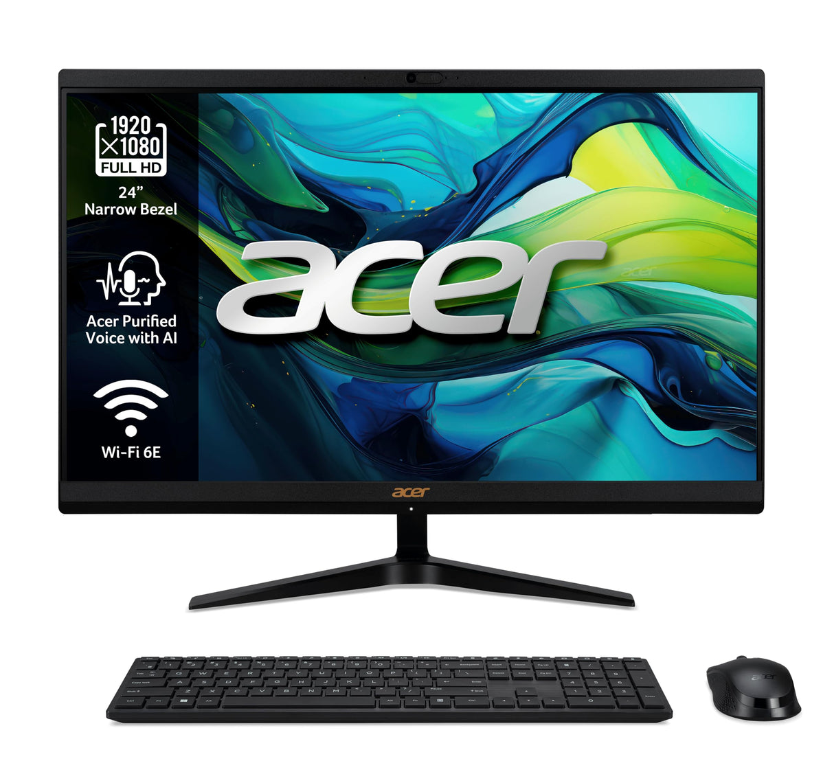 Acer Aspire C24-1800 All in One - Monitor 24" FullHD (Intel Core i5-12450H, 8GB RAM, 512GB SSD, Intel Iris Xe Graphics, Windows 11 Home) Negro + Teclado QWERTY Español y Ratón Inalámbrico